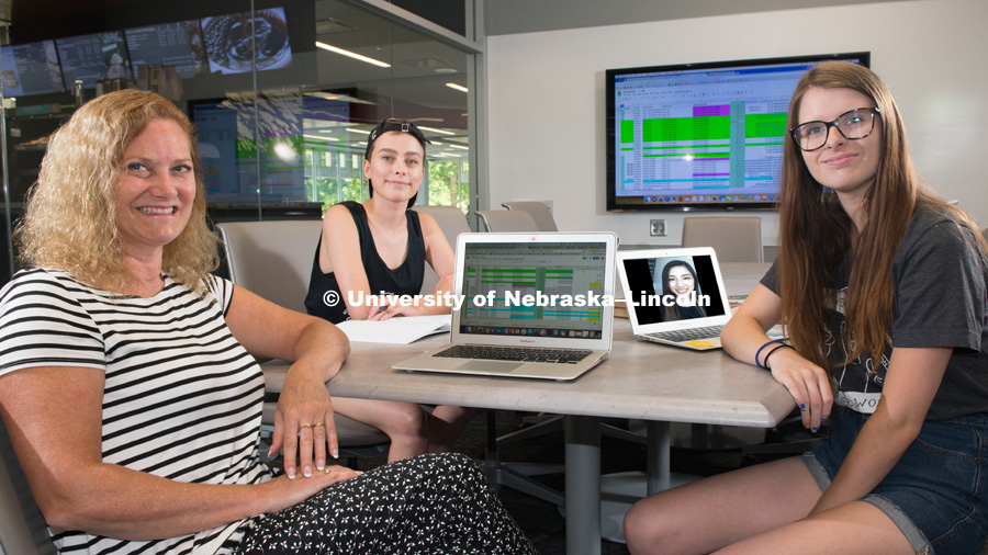 Huskers help create George Eliot digital archive. Pictured; Rachel Gordon, Beverley Rilett and Megan Ekstrom discuss the George Eliot Archive during a meeting June 15, 2018, in the Adele Hall Learning Commons at Love Library. Not picture is team member