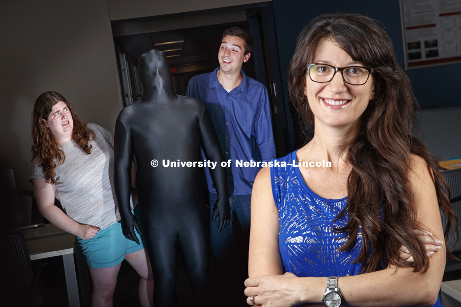 Maital Neta is a NSF Young Career award winner. Her project considers the ways in which different people respond differently to situations of extreme uncertainty. In this photo illustration, a body-suited Dan Henly (representing uncertainly) is being