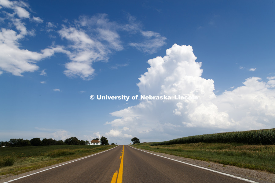 Highway going into Gilead, Nebraska. July 13, 2018. Photo by Craig Chandler / University Communication.