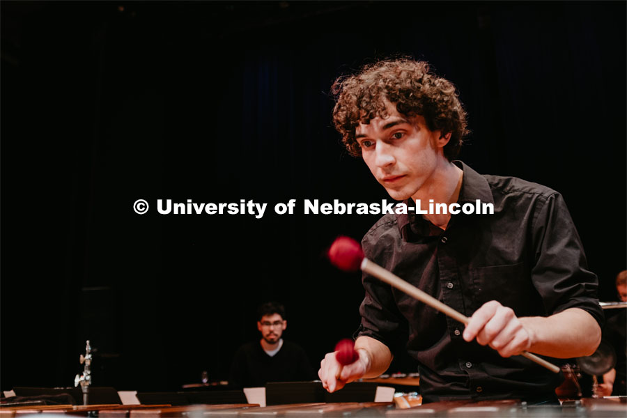 Louis Raymond-Kolker playing the marimba, Percussion Ensemble rehearsal. August 17, 2018. Photo by Justin Mohling / University Communication.