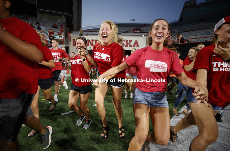 Tunnel walk for incoming students. August 17, 2018. Photo by Craig Chandler / University Communication.