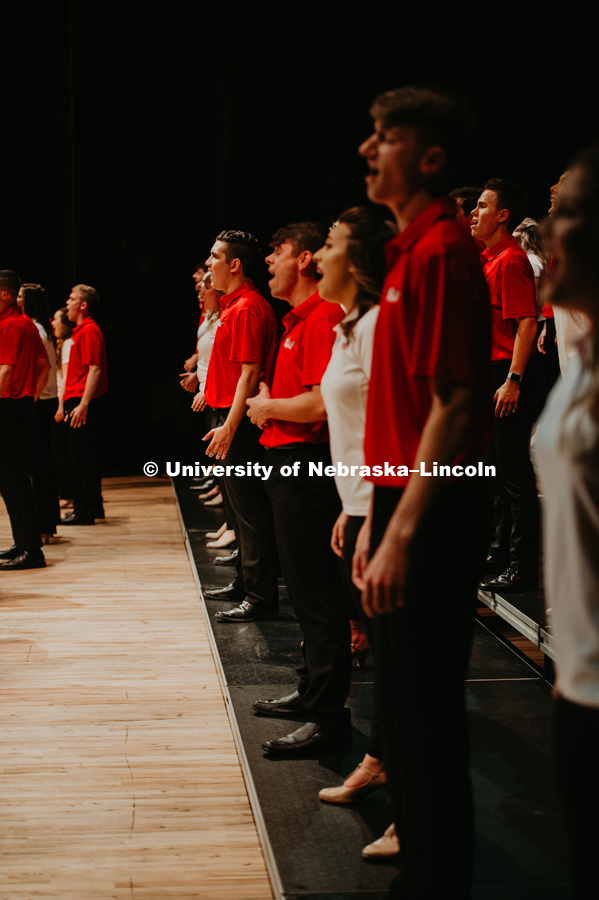 Nebraska's Big Red Singers is an ensemble featuring some of the university’s finest musicians. Outstanding performers from all over the university, representing a variety of different majors that work together in the development of entertaining, high-energy, fully-choreographed shows. The ensemble’s repertoire is chosen from a wide variety of popular music as well as music from Broadway. August 18, 2018. Photo by Greg Nathan, University Communication.