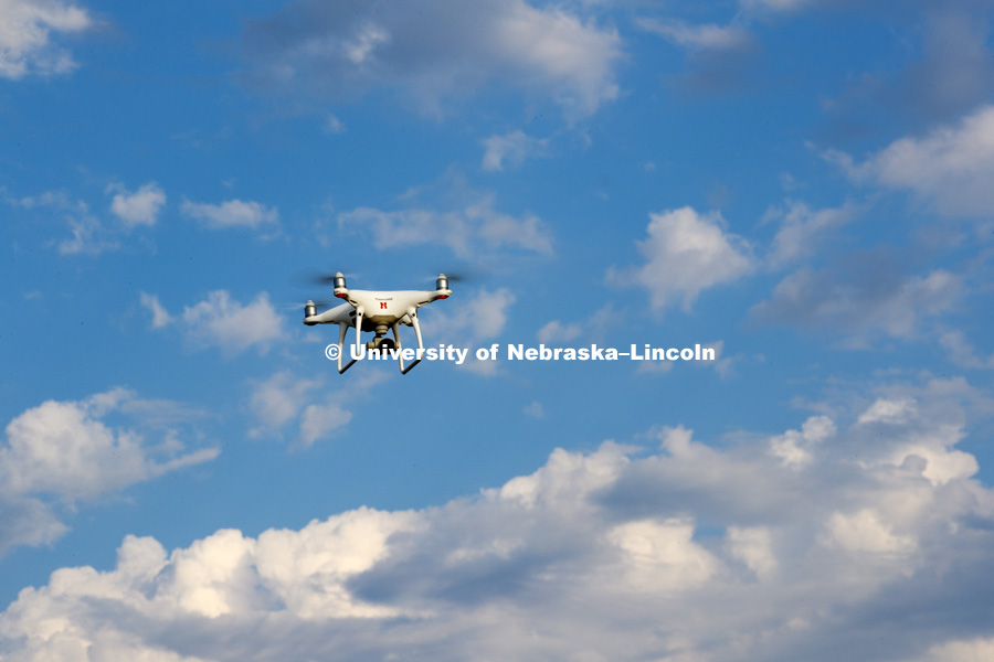 UAV drone flies over Spring Creek Audubon Prairie. August 29, 2018. Photo by Craig Chandler / University Communication.