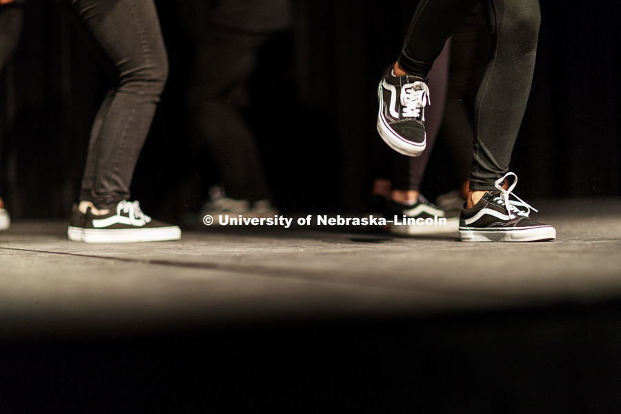 Lincoln South East Step Chain puts on an exhibition to open the Stroll Off. Chapters of Nebraska’s Multicultural Greek Council and National Pan-Hellenic Council compete for best fraternity and sorority stroll. September 7, 2018. Photo by Craig Chandler / University Communication.