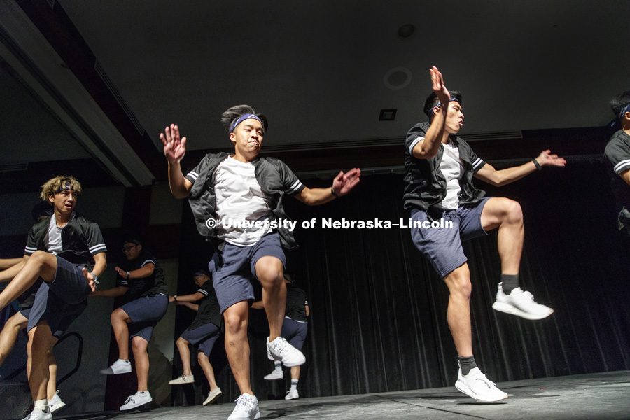 Lambda Phi Epsilon performs. Their stroll would win the fraternity competition. Chapters of Nebraska’s Multicultural Greek Council and National Pan-Hellenic Council compete for best fraternity and sorority stroll. September 7, 2018. Photo by Craig Chandler / University Communication.