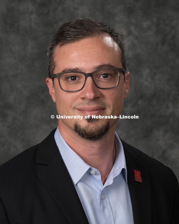 Studio portrait of Nikos Dimotakis, Assistant Professor of Management, College of Business. September 10, 2018. Photo by Gregory Nathan / University Communication.