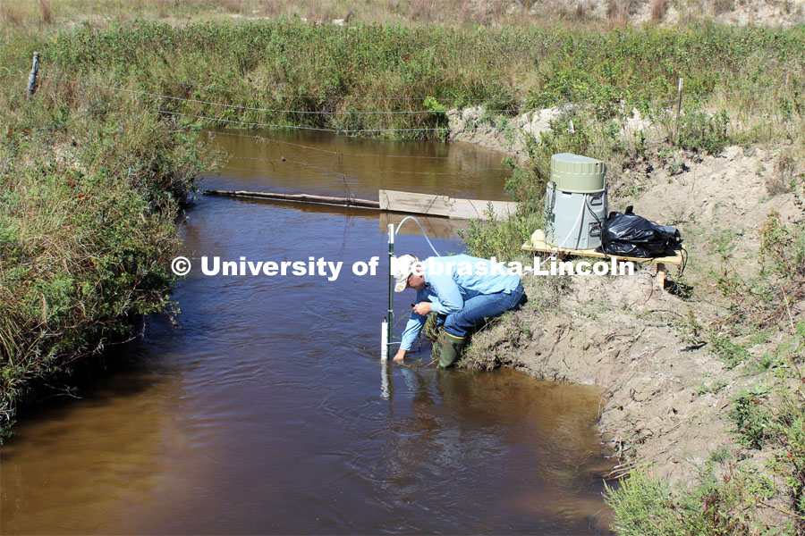 Researchers with the University of Nebraska-Lincoln take groundwater samples from the Loup River in the Sandhills of Nebraska in September 2018. By sampling groundwater and determining its age, they hope to determine whether predictions for groundwater discharge rates and contamination removal in watersheds are accurate. 

190514 Troy Gilmore
