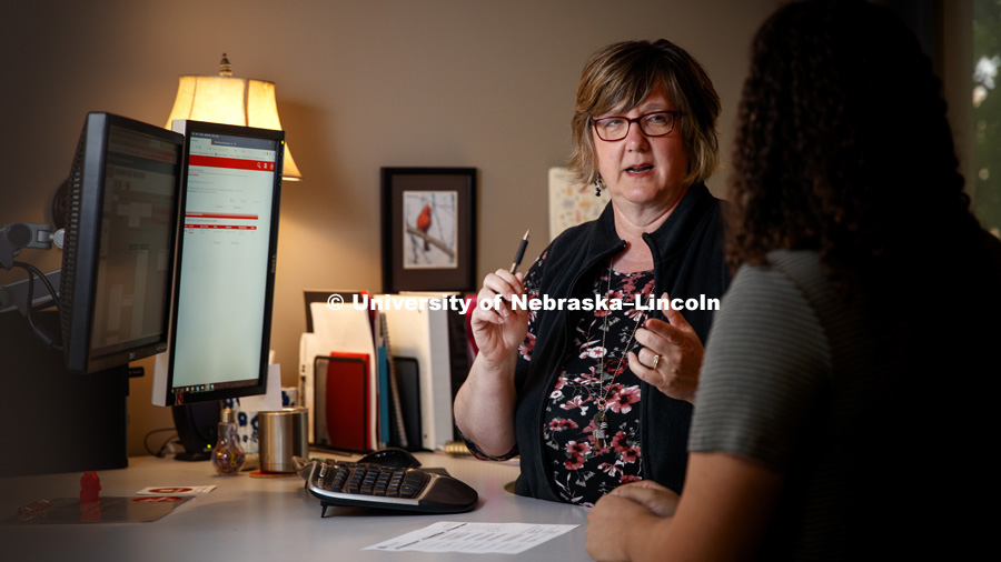 Marybeth Helmink is being honored for 20 years of service to the university. She found her career path as an undergraduate helping fellow Huskers. September 24, 2018. Photo by Craig Chandler / University Communication.
