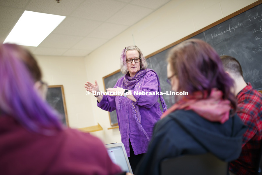 Christina Brantner teaches a German Language - GERM 4/848 graduate level course. October 18, 2018. Photo by Craig Chandler / University Communication.