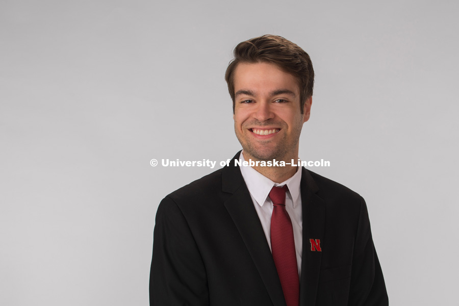 Studio portrait of Mitchell Groninger, Admissions Counselor, Academic Services and Enrollment. November 2, 2018. Photo by Greg Nathan, University Communication.