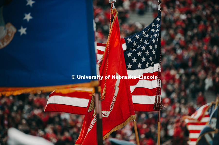 Service Flags, Nebraska vs. Illinois football in Memorial Stadium. November 10, 2018. Photo by Justin Mohling / University Communication.