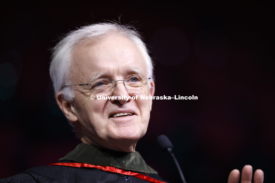 Bob Kerrey, former Nebraska Senator and UNL Alum delivers the commencement address at the Undergraduate Commencement in Pinnacle Bank Arena. December 15, 2018. Photo by Craig Chandler / University Communication.
