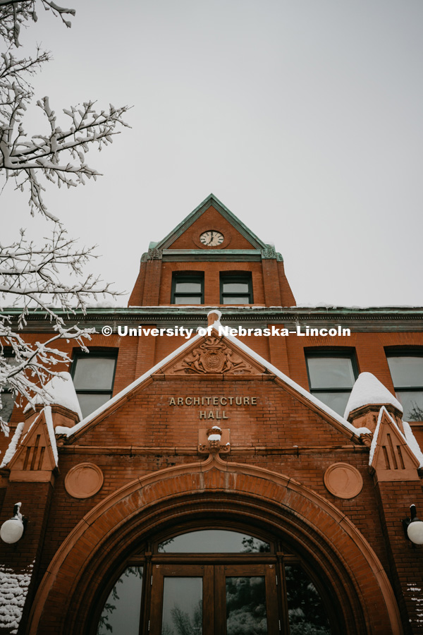Architecture Hall covered in snow on City Campus. January 12, 2019. Photo by Justin Mohling, University Communication.