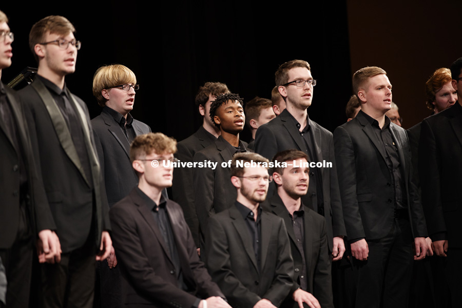 University of Nebraska Varsity Men’s Choir performs at the conclusion of Chancellor Ronnie Green's State of the University address. January 15, 2019. Photo by Craig Chandler / University Communication.