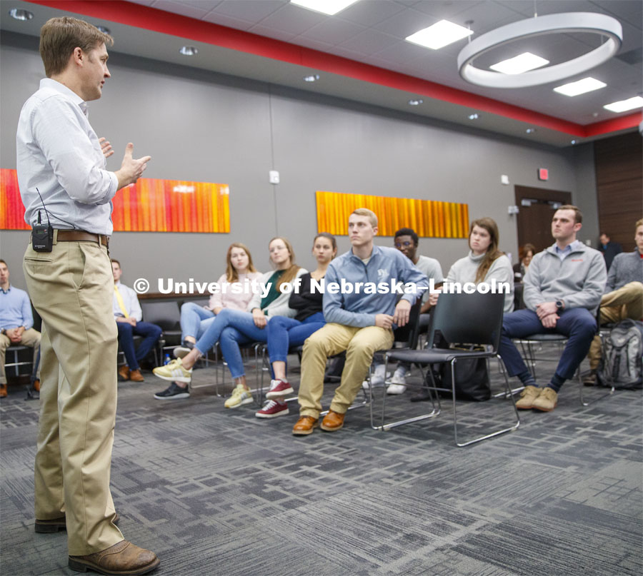 Senator Ben Sasse talks with ASAN members Monday afternoon in the Nebraska Union. The Charter Week event, “Why Don’t We Get Along? How Huskers Can Change the Future: A Student-led Conversation with Senator Ben Sasse”. February 11, 2019. Photo by Craig Chandler / University Communication.