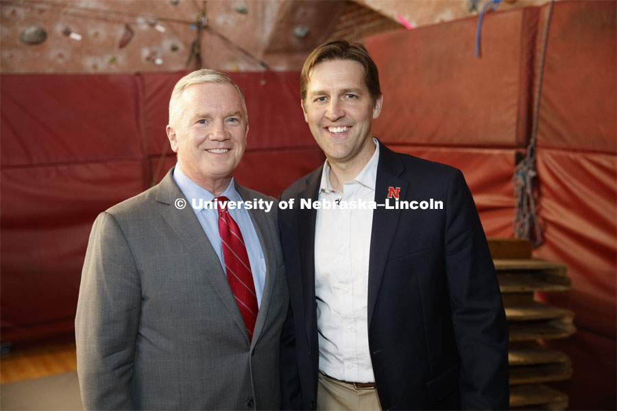 Regent Tim Clare and Senator Ben Sasse. The Charter Week event, “Why Don’t We Get Along? How Huskers Can Change the Future: A Student-led Conversation with Senator Ben Sasse”. February 11, 2019. Photo by Craig Chandler / University Communication.