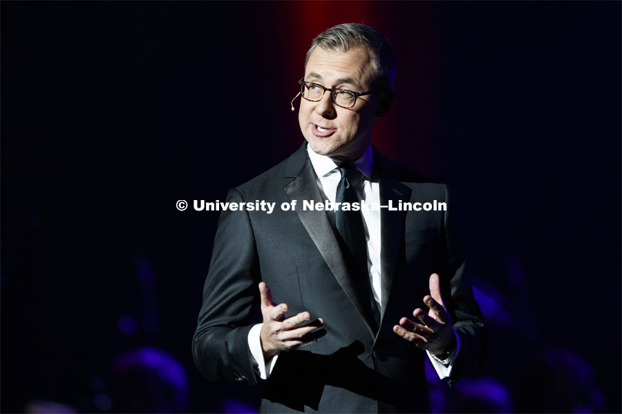 Jeff Zeleny was MC for Charter Day Celebration: Music and Milestones in the Lied Center. Music and Milestones was a part of the N150 Charter Week celebration. February 15, 2019. Photo by Craig Chandler / University Communication.