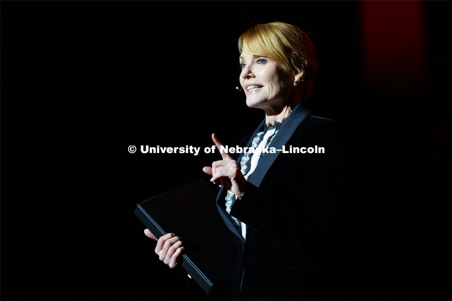 Marg Helgenberger reads selections from Willa Cather's O Pioneers! Charter Day Celebration: Music and Milestones in the Lied Center. Music and Milestones was a part of the N150 Charter Week celebration. February 15, 2019. Photo by Craig Chandler / University Communication.