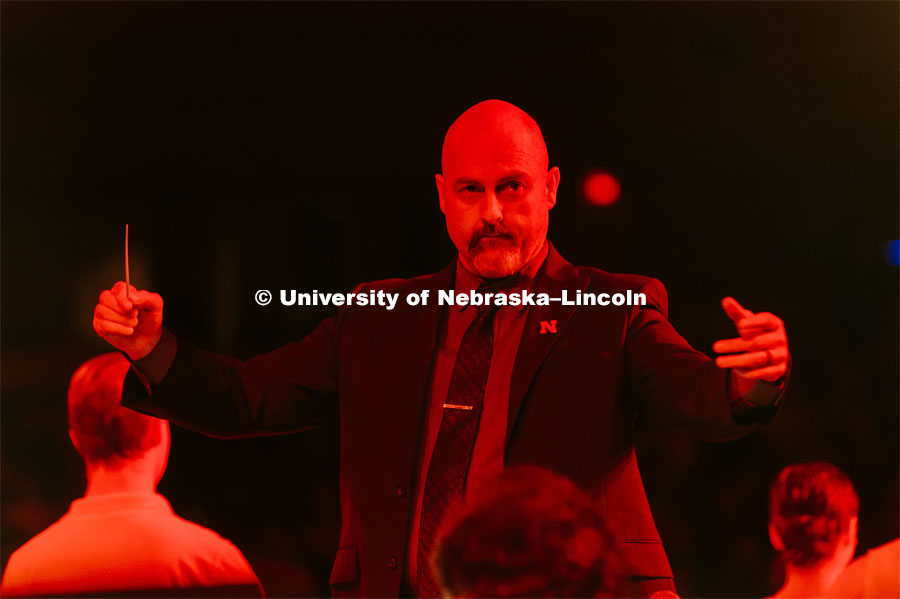 The UNL Ensemble is directed by conductor, Garrett Hope, the ensemble played Sea of Red (featuring the World Premiere of Red Lands) at the Charter Day Celebration: Music and Milestones in the Lied Center. Music and Milestones was a part of the N150 Charter Week celebration. February 15, 2019. Photo by Justin Mohling / University Communication.