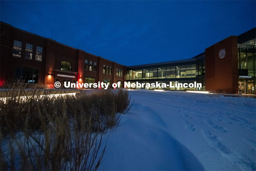 Nebraska Innovation Campus puts its red on as part of Glow Big Red. The University of Nebraska celebrates its 150th Anniversary by lighting up the campus in red. Glow Big Red. February 14, 2019. Photo by Gregory Nathan / University Communication.