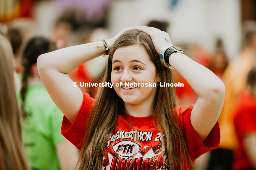 Students learning "Morale dance". 1274 Nebraska students signed up to be part of the Huskerthon Dance Marathon for Children's Hospital in Omaha. February 16, 2019. Photo by Justin Mohling / University Communication.