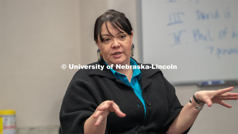 Colette Yellow Robe teaches an interpersonal skills and leadership class through the Department of Agricultural Leadership, Education and Communication at the University of Nebraska-Lincoln. Colette is the assistant Director for Non-Cognitive Learning/ Leadership. March 5, 2019, Photo by Gregory Nathan / University Communication.