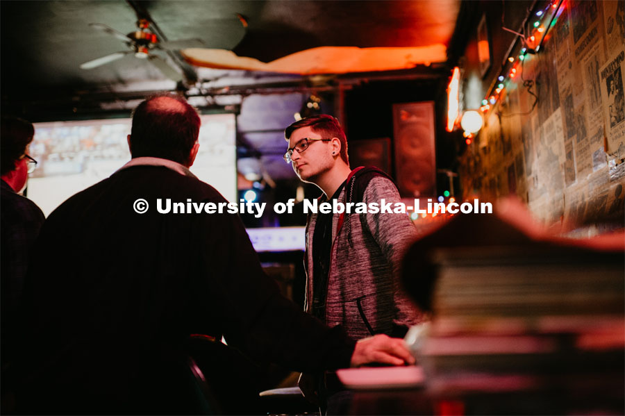 University of Nebraska–Lincoln students enrolled in the History Harvest course spent time March 31 meeting with Zoo Bar patrons, musicians and staff — both current and former — to record oral histories, photograph and archive memorabilia and practice first-hand the techniques of preserving the past. March 31, 2019. Photo by Justin Mohling for University Communication.