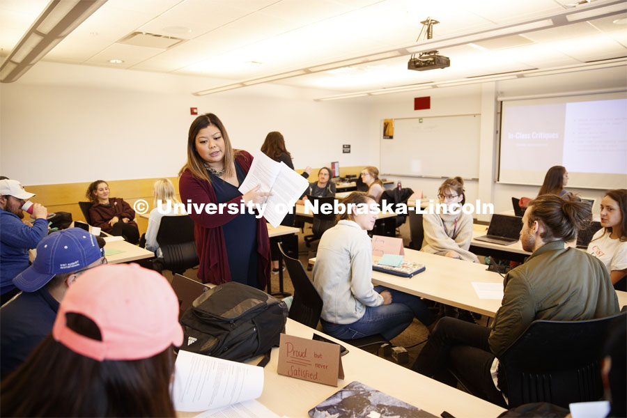 Jemalyn Griffin teaches ADPR 221 - Strategic Writing for Advertising and Public Relations. College of Journalism and Mass Communications classroom photos. April 11 2019. Photo by Craig Chandler / University Communication.