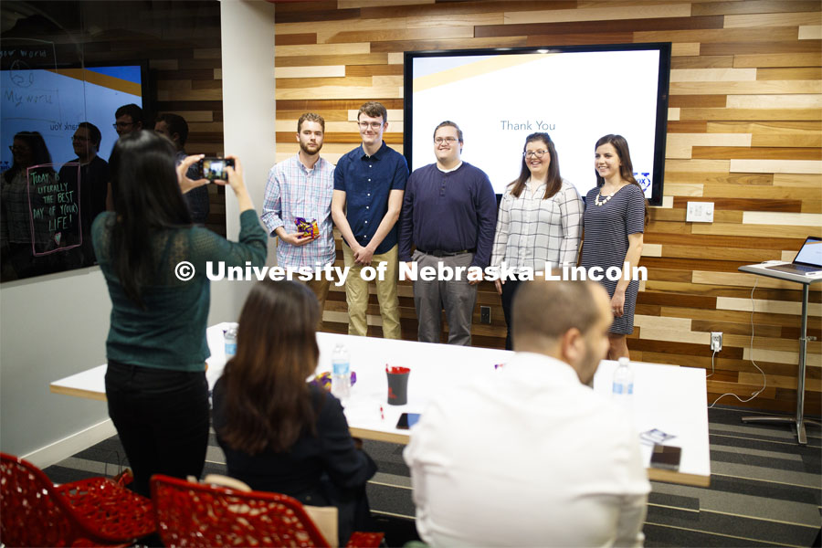 Students in Frauke Hachtmann's ADPR 491 - Special Topics in Advertising course give their FOX Sports University presentations for Thursday Night Football on FOX Deportes to a client group from FOX. April 25, 2019. Photo by Craig Chandler / University Communication.