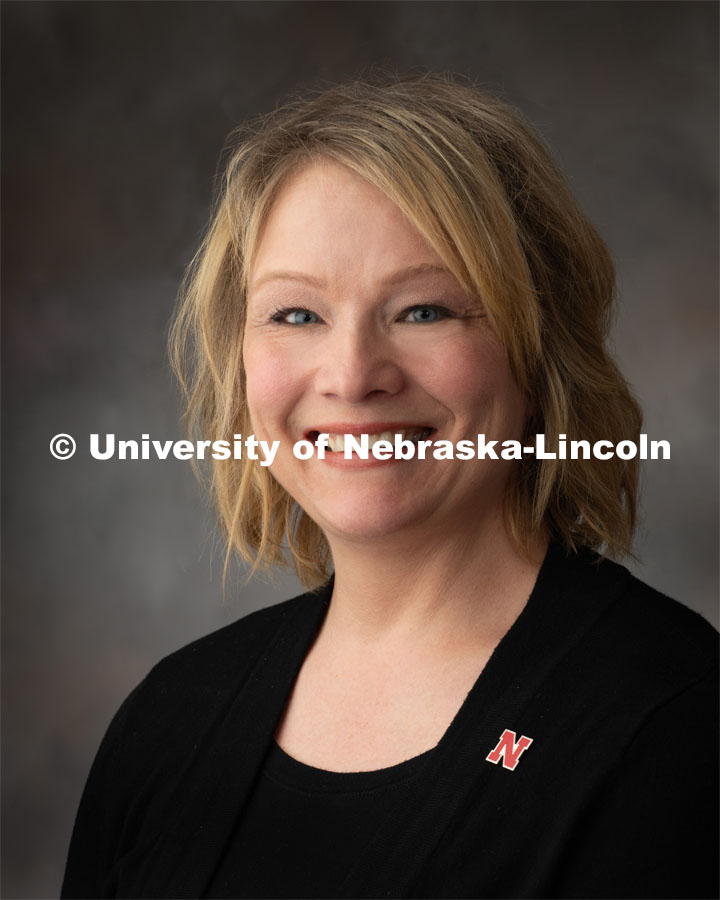 Studio portrait of Nancy Lewandowski, Accounting Associate, Vet Diagnostic Center. April 30, 2019. Photo by Greg Nathan / University Communication.