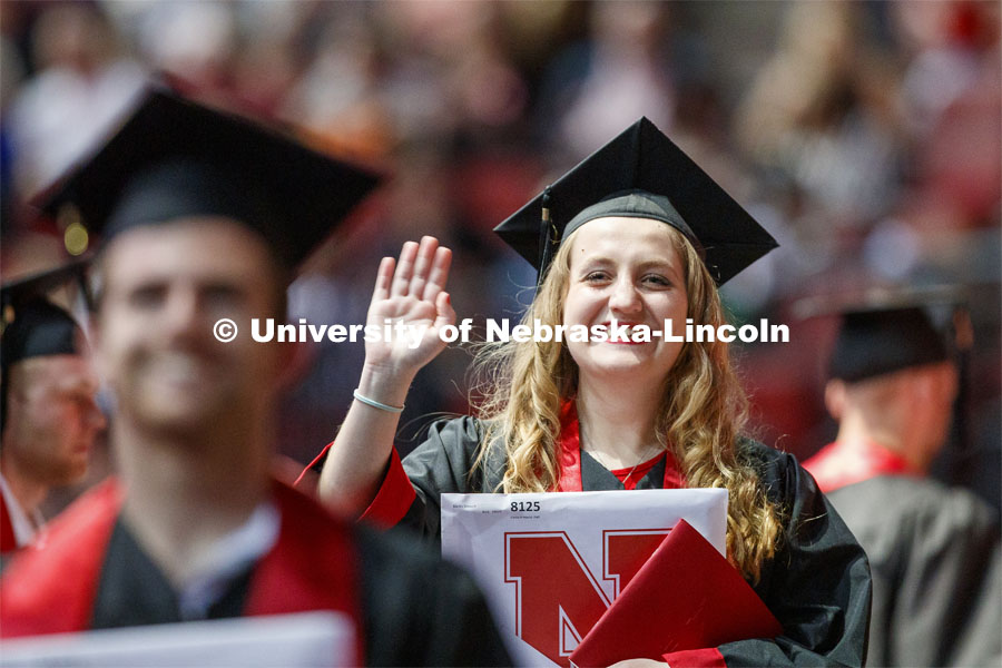 Emma Martin smiles after receiving her Engineering degree Saturday afternoon. Undergraduate commencement at Pinnacle Bank Arena, May 4, 2019.  Photo by Craig Chandler / University Communication.