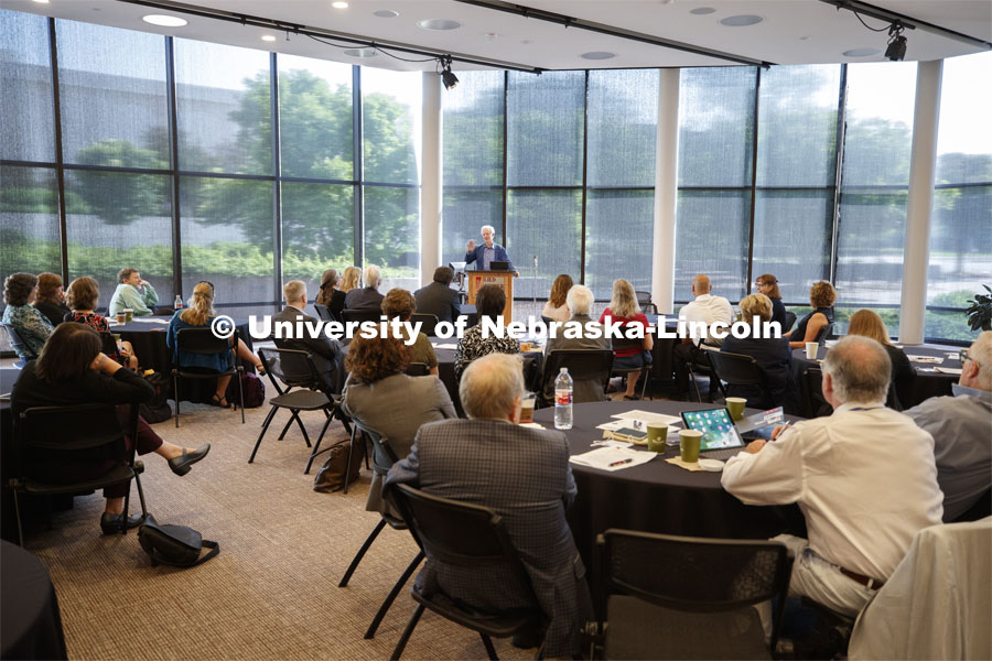 Senator Bob Kerrey speaks to Reinvention Collaborative higher education conference at Lied Commons. June 1, 2019. Photo by Craig Chandler / University Communication.