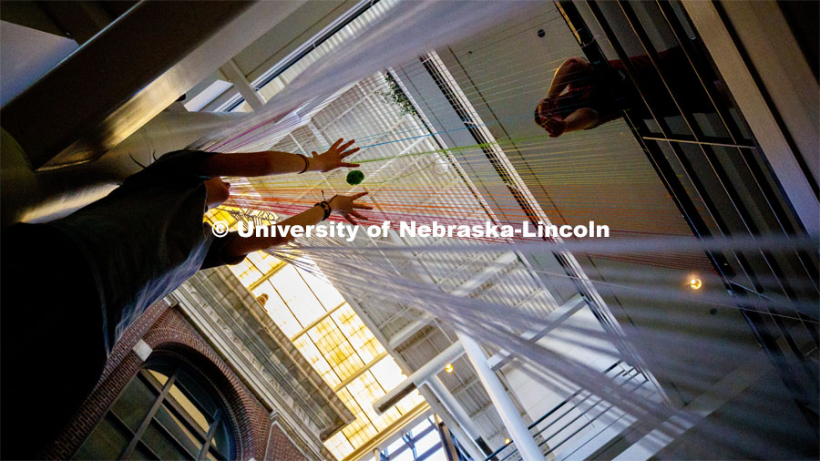 College of Architecture High School Workshop students use string to design in the atrium of the college. June 20, 2019. Photo by Craig Chandler / University Communication.