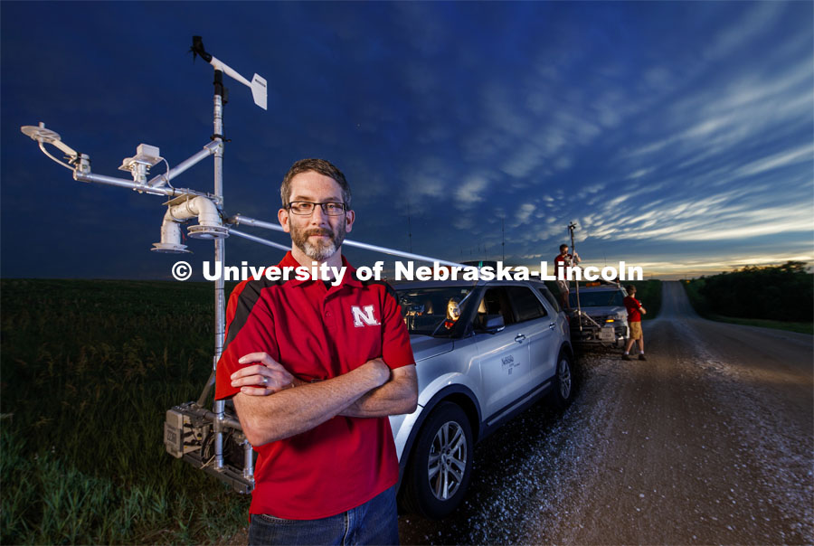 Adam Houston, Professor of Earth and Atmospheric Sciences, led TORUS project — the most ambitious drone-based investigation of severe storms and tornadoes ever conducted — chased supercells for more than 9,000 miles across five states this summer. The project, led by Nebraska's Adam Houston, features more than 50 scientists and students from four universities. The 2019 team included 13 Huskers — 10 undergraduates and three graduate students. The $2.5 million study is funded through a $2.4 million, three-year grant from the National Science Foundation with additional support provided by the National Oceanic and Atmospheric Administration. June 25, 2019. Photo by Craig Chandler / University Communication.