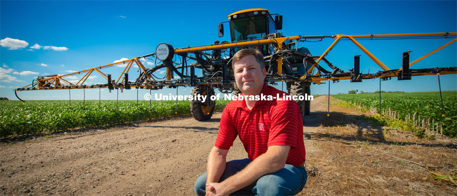 Joe Luck, associate professor specializing in precision agriculture engineering in the Department of Biological Systems Engineering at the University of Nebraska–Lincoln, develops ways to make application systems more efficient in reducing spray drift. Photo for the 2019 publication of the Strategic Discussions for Nebraska magazine. July 15, 2019. Photo by Gregory Nathan / University Communication.