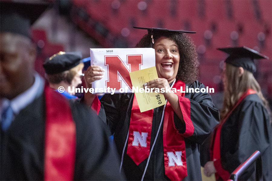 Alexis Deets celebrates her College of Education and Human Sciences degree. 2019 Summer Commencement at Pinnacle Bank Arena. August 17, 2019. Photo by Craig Chandler / University Communication.
