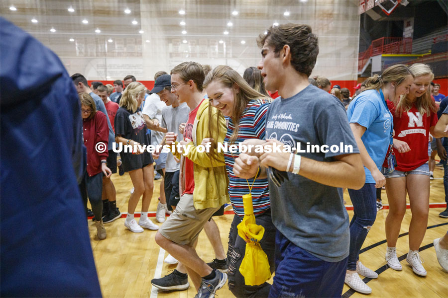 Playfair activity in Coliseum Wednesday night as part of Big Red Welcome. August 21, 2019. Photo by Craig Chandler / University Communication.