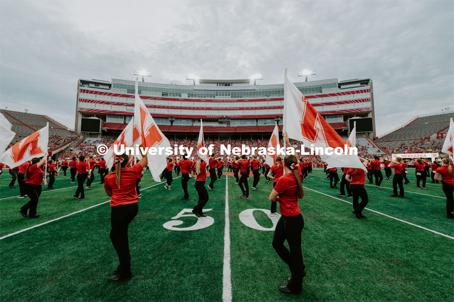 Big Red Welcome week featured the Cornhusker Marching Band Exhibition where they showed highlights of what the band has been working on during their pre-season Band Camp, including their famous “drill down”. August 23, 2019. Photo by Justin Mohling / University Communication.
