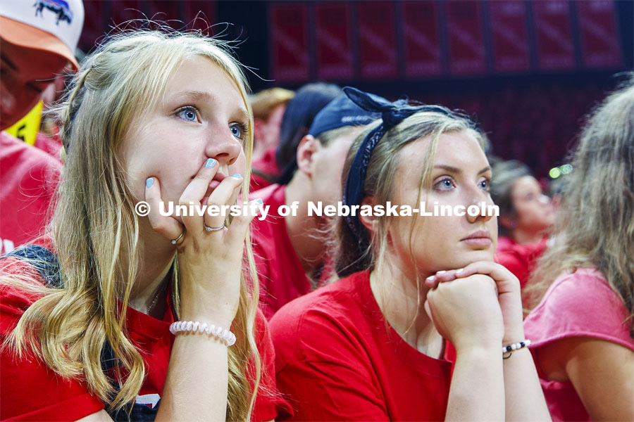Students listen to Chancellor Ronnie Green speak at New student convocation in the Bob Devaney Sports Center. August 23, 2019. Photo by Craig Chandler / University Communication.