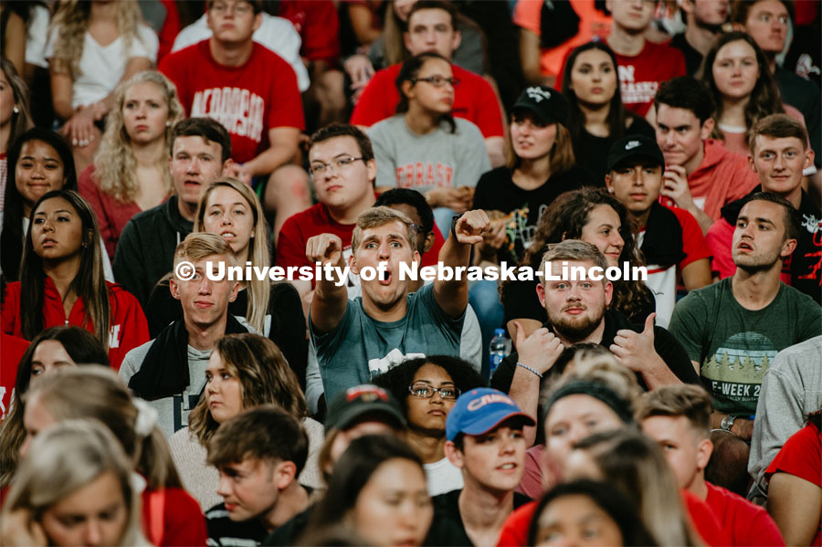 Students got to check out the 2019 Husker Football Team at the Big Red Welcome Boneyard Bash. The first 2500 students got a free slice of Valentino’s pizza, water, and a 2019 Official Boneyard t-shirt. August 24, 2019. Photo by Justin Mohling / University Communication.