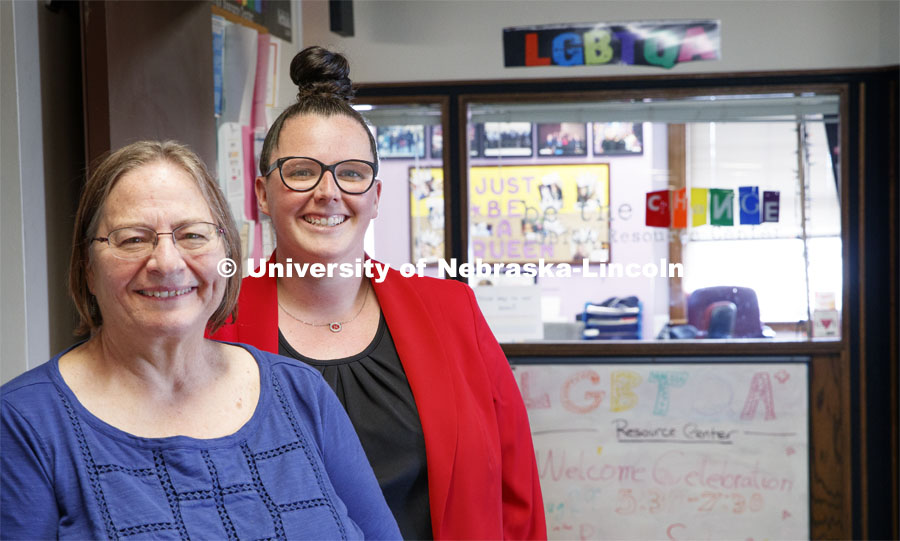 Pat Tetreault, director of the LGBTQA+ and Women's Centers, and Kara Brant, associate director for support and advocacy in Student Affairs, are excited to provide enhanced support to students who visit the third floor of the Nebraska Union. August 30, 2019. Photo by Craig Chandler / University Communication.
