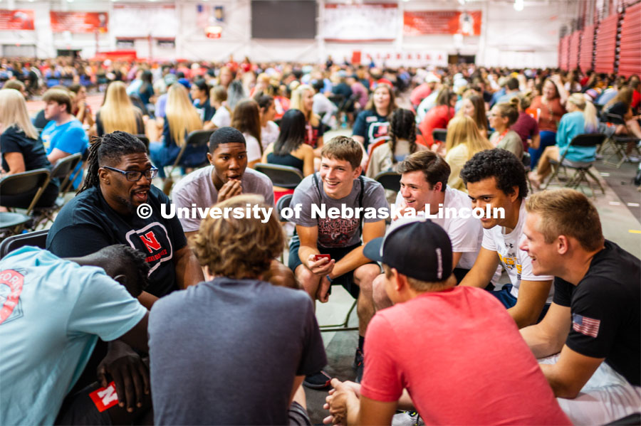 Husker Dialogues was held in the Devaney Sports Center and indoor track. Incoming first-year students participated in Husker Dialogues, a diversity and inclusion event facilitated by more than 370 student, faculty and staff conversation guides. It is designed to introduce first-year students to tools they can use to engage in meaningful conversations to help create an inclusive Husker community. September 5, 2019. Photo by Justin Mohling for University Communication.