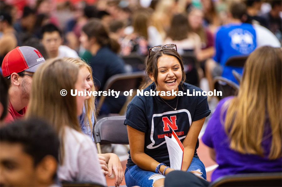 Husker Dialogues was held in the Devaney Sports Center and indoor track. Incoming first-year students participated in Husker Dialogues, a diversity and inclusion event facilitated by more than 370 student, faculty and staff conversation guides. It is designed to introduce first-year students to tools they can use to engage in meaningful conversations to help create an inclusive Husker community. September 5, 2019. Photo by Justin Mohling for University Communication.