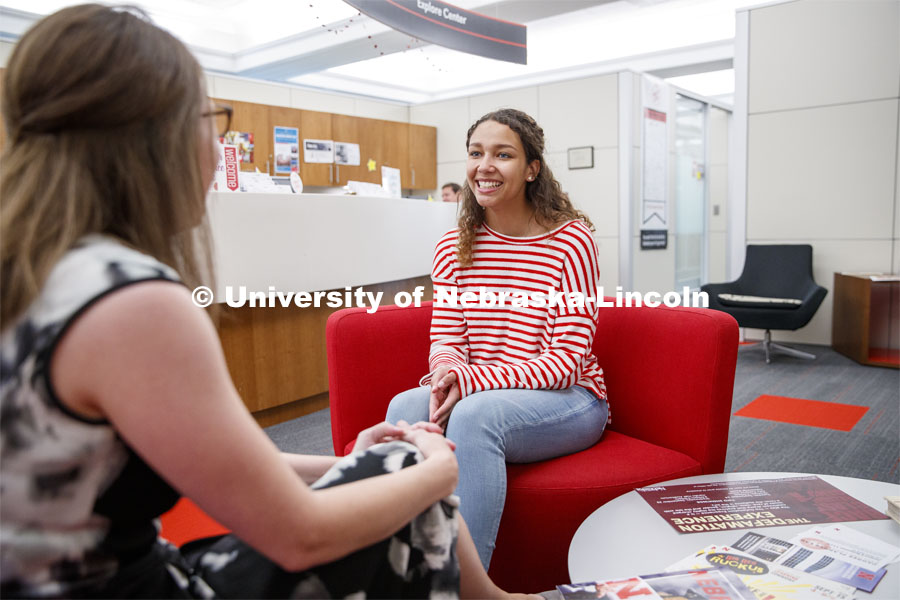 Explore Center Director, Katie Kerr, meets with students and helps them explore different options for their college major. Explore Center photo shoot. September 10, 2019. Photo by Craig Chandler / University Communication.