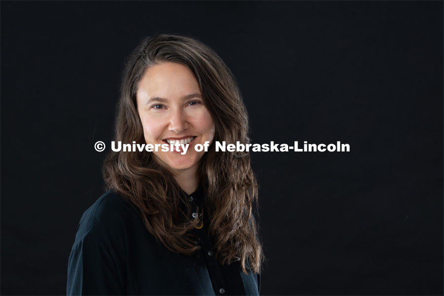 Studio portrait of Katie Anania, Assistant Professor of Art History. September 13, 2019. Photo by Greg Nathan / University Communication.