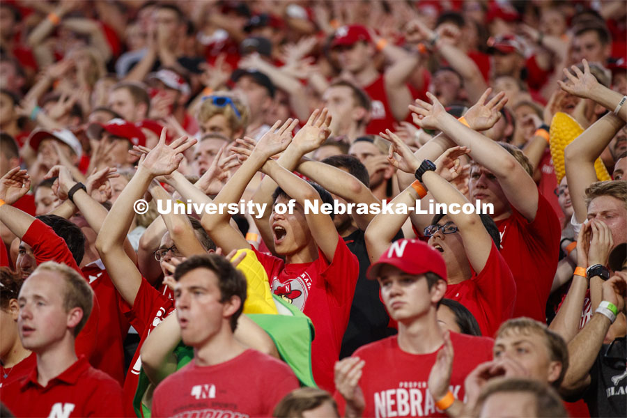 Fans in the Boneyard throw the bones. Nebraska vs. Northern Illinois football game. September 14, 2019. Photo by Craig Chandler / University Communication.