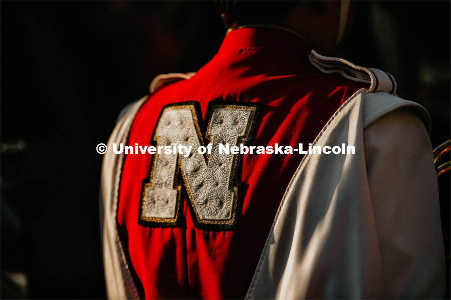 Back of Cornhusker Marching Band uniform. Nebraska vs. Northern Illinois football game. September 14, 2019. Photo by Justin Mohling / University Communication.