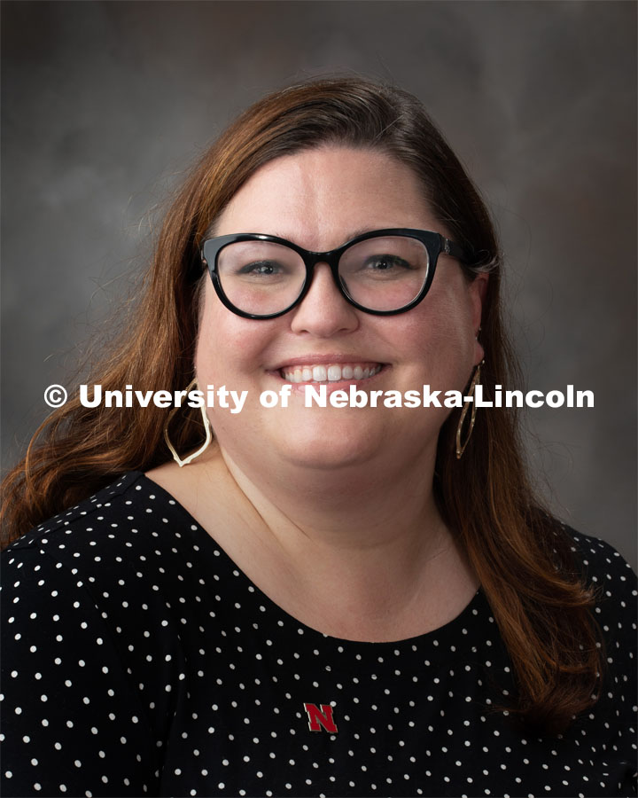 Studio portrait of Leigh Thiedeman, Director, Fraternity and Sorority Life, Greek Affairs Office. September 23, 2019. Photo by Greg Nathan / University Communication.