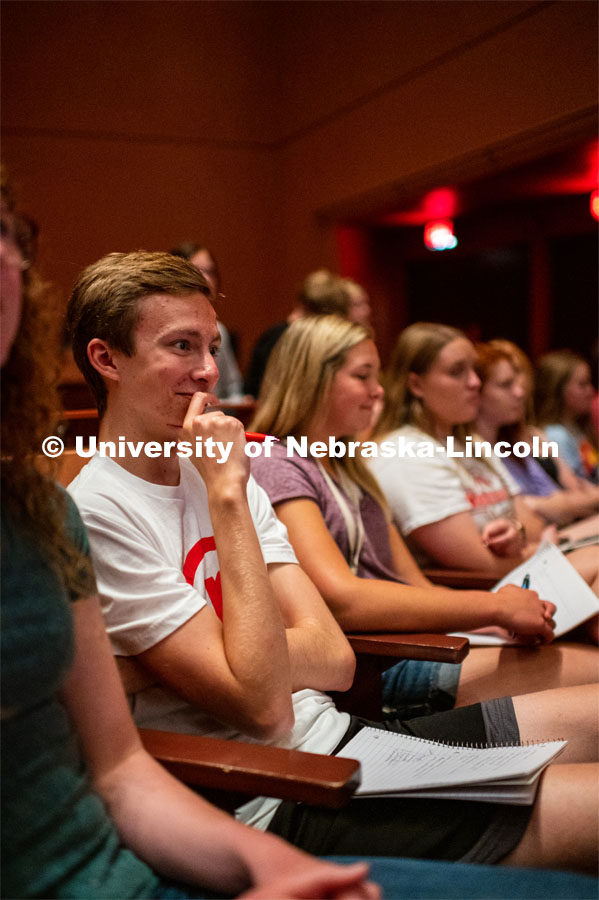Honors students gather in the Lied Center for a town hall meeting with Chancellor Ronnie Green. September 24, 2019. Photo by Justin Mohling / University Communication.