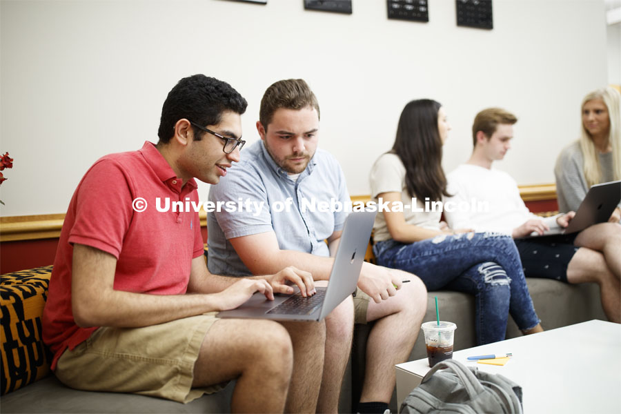 Students studying together. Raikes school photo shoot. September 25, 2019. Photo by Craig Chandler / University Communication.